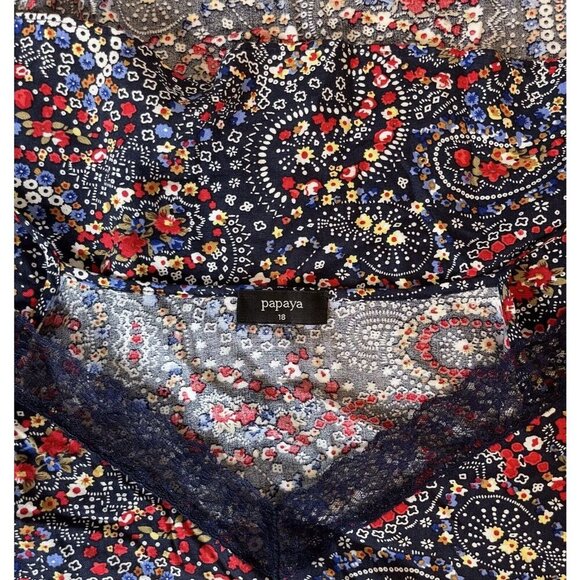 Papaya Womens Navy Multicolor Floral Pattern Lace Sleeveless Pullover Top SZ 18 - Picture 5 of 8